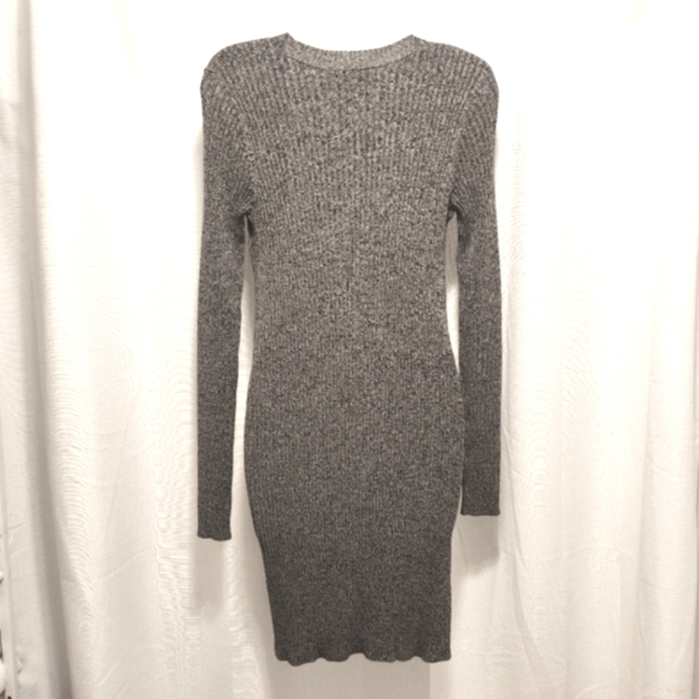 Intermix Mckenna Dark Gray Marled Long Sleeve V Neck Knit Mini Dress Size S - Picture 4 of 8